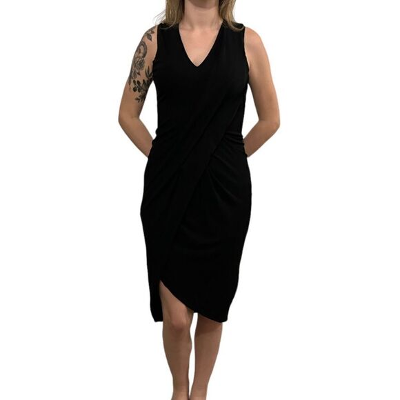 Helmut Lang Black Lined Viscose Draped Dress Size Small - Picture 5 of 11